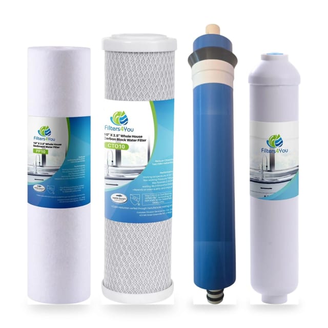 4-piece 75 GPD reverse osmosis replacement filter set: sediment, carbon block, membrane and inline post filter