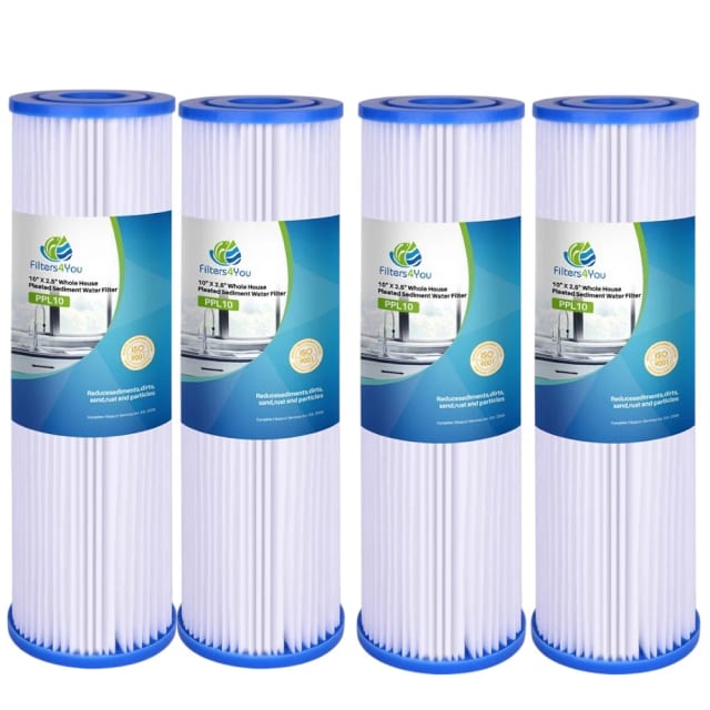 Pleated polyester sediment water filter cartridge, 10 x 2.5 inches, whole house pre-filter replacement