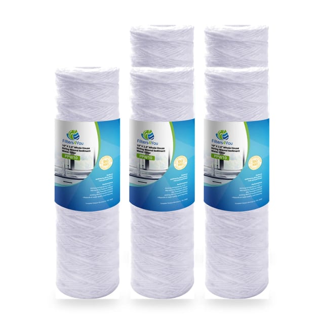 5 Pack String Wound Whole House Water and Sediment Replacement Filters: 10 Micron, 10x2.5 inch by CFS