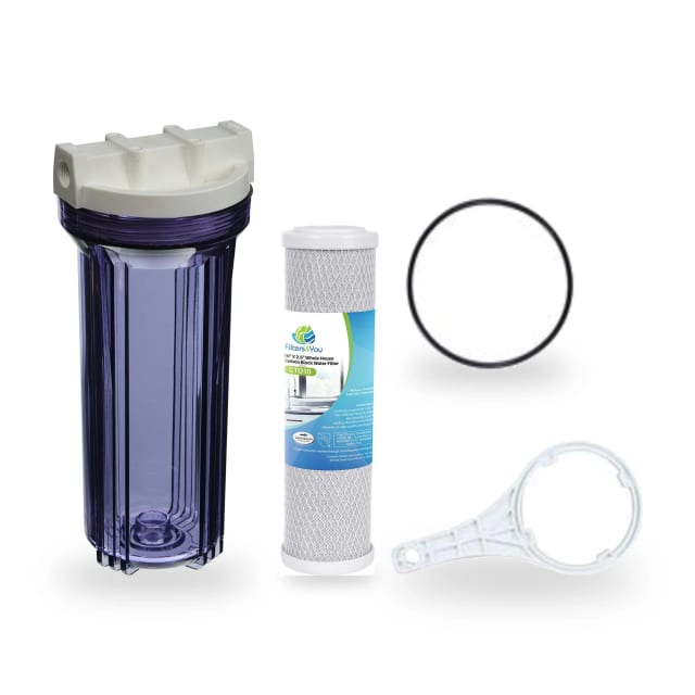 CFS Clear Filter Housing Kit – 10" – 1/2" Ports – With Carbon Filter, Wrench & O-Ring