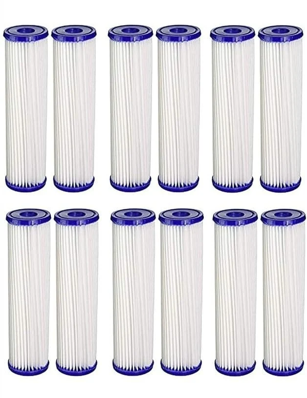 12-pack pleated sediment water filter cartridges, 20 micron, 10 x 2.5 inches, compatible with Pentek S1 models