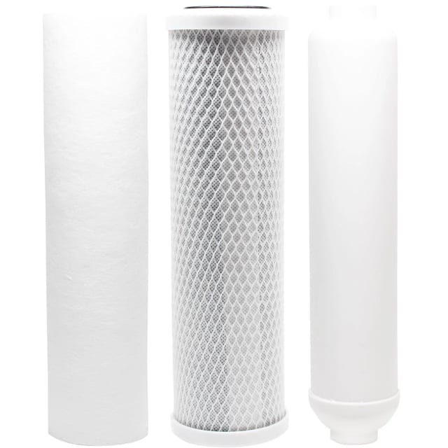 3-piece replacement filter kit with carbon block, polypropylene sediment, and inline cartridges, compatible with Vertex PT 4.0 RO systems