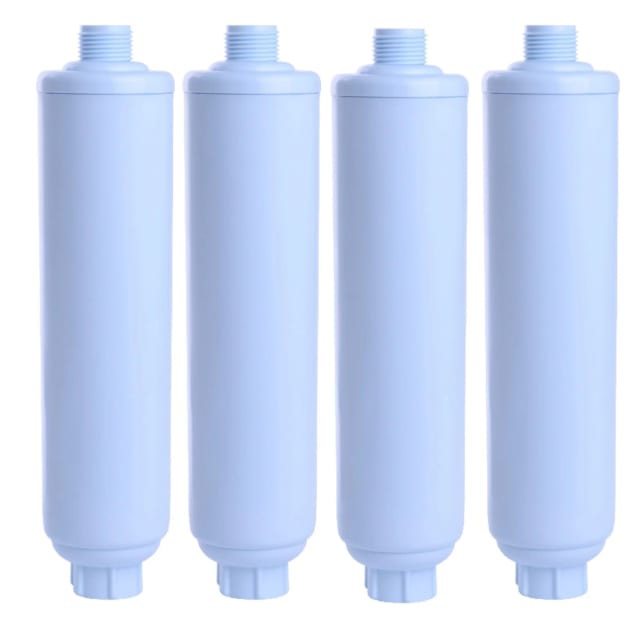 4-pack inline RV water filters, compatible with WCBCS-975-RV and 40043 models, GAC and KDF filtration media