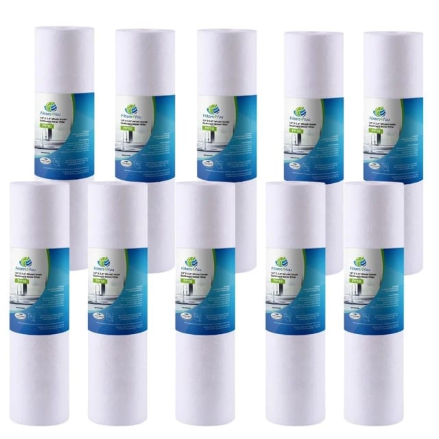 10-pack polypropylene sediment water filter cartridges, 5 micron, universal 10 inch size, compatible with GE GXWH20S models