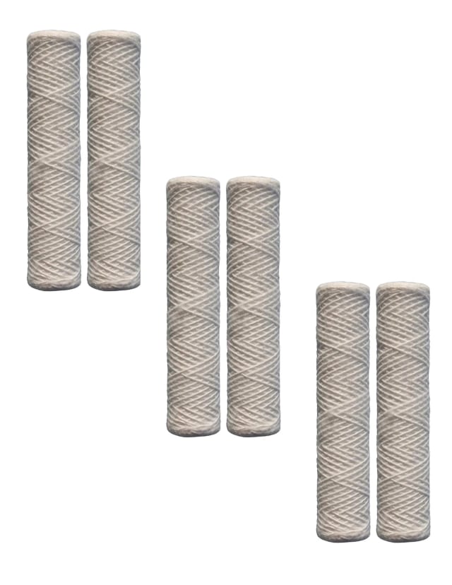 Set of 6 string-wound replacement water filter cartridges for dirt, rust, and sediment filtration
