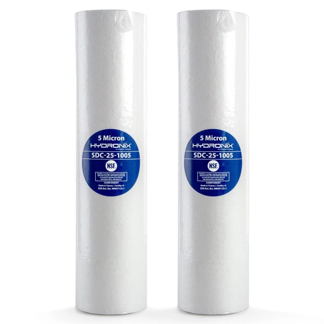 2-pack whole-house RO sediment water filter cartridges, 5 micron, 2.5 x 10 inches, compatible with Hydronix SDC-25-1005