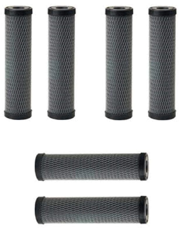 6-pack carbon-impregnated whole house water filter cartridges, 9.75 x 2.5 inches, compatible with Pentek NCP-10