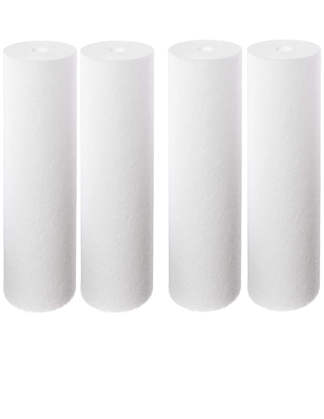 4-pack whole house sediment water filter cartridges, 10 micron, compatible with SDC-25-1010 models, white