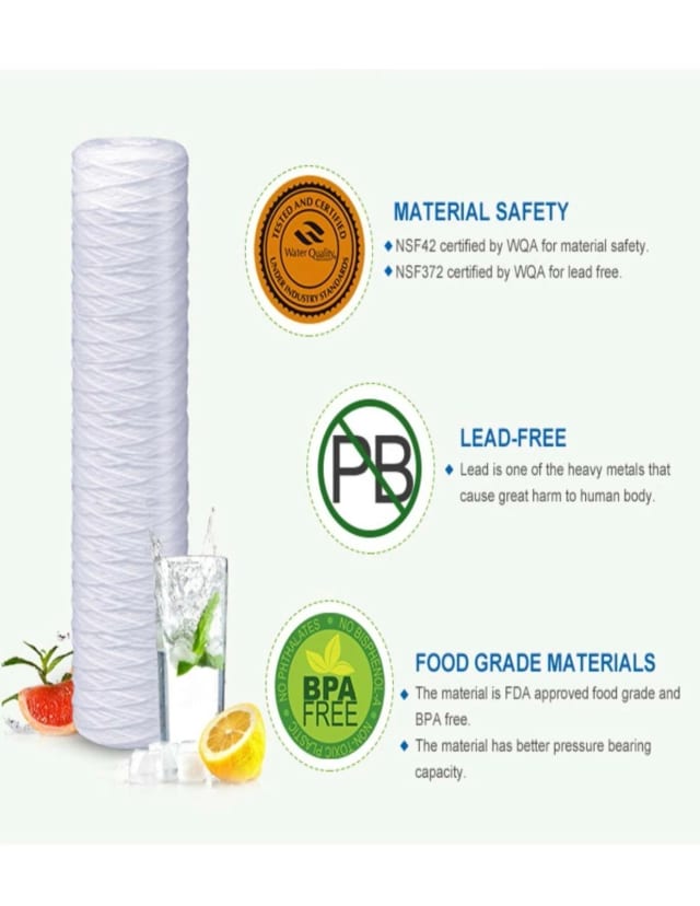 FXWSC Compatible Universal Whole House Sediment String Wound Water Filter, 10 μm