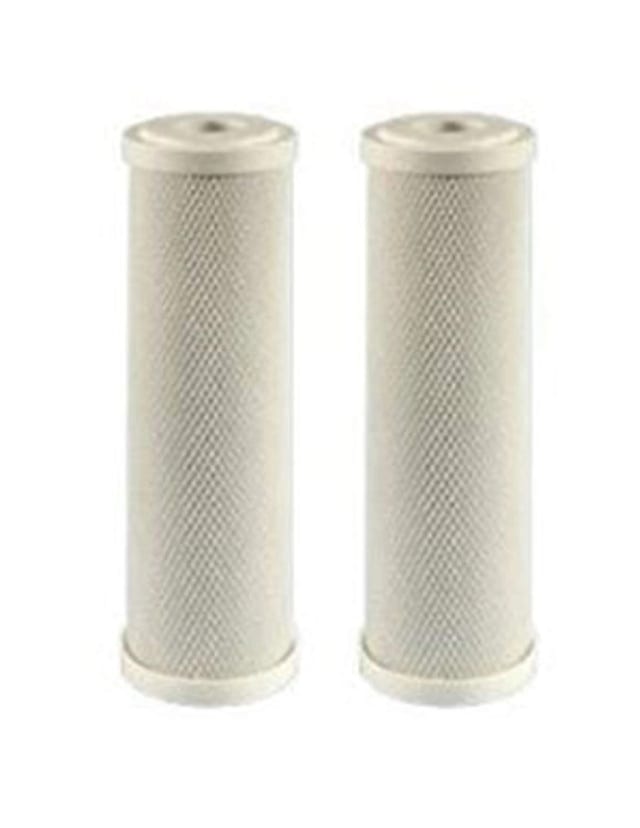 2-pack activated carbon block water filter cartridges, compatible with Ecosoft countertop filter models, reduces bad taste and odor