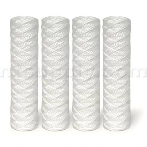 4-pack string-wound sediment water filter cartridges, 5 micron, 9.75 x 2.5 inches, for 10-inch whole house housings