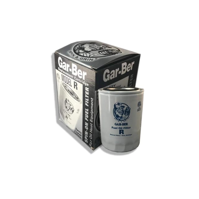 Epoxy-coated 45 GPH replacement fuel oil filter cartridge, compatible with General Filters 2605R and Gar-Ber spin-on filters