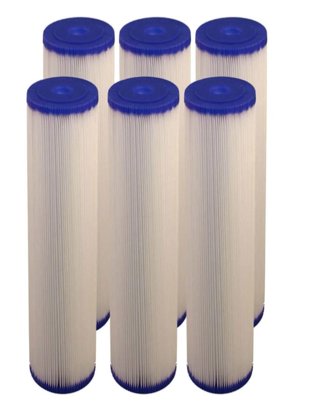 6-pack of Big Blue washable pleated sediment water filter cartridges, 4.5 x 20 inches, 5 micron