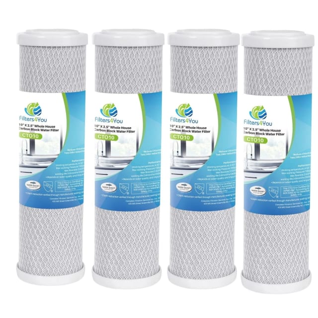 4-pack activated carbon block replacement filters, 10 inches, compatible with GE GXWH04F household pre-filtration systems