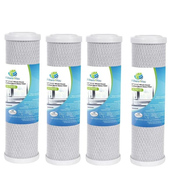 4-pack of 5 micron carbon block water filter cartridges, compatible with Watts 202000
