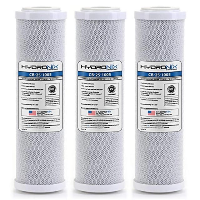 CFS Coconut Shell Carbon Block Water Filters 3-Pack – 2.5" x 10" – 5 Micron – Reduces Chlorine Taste & Odor – Fits HX-CB-25-1005