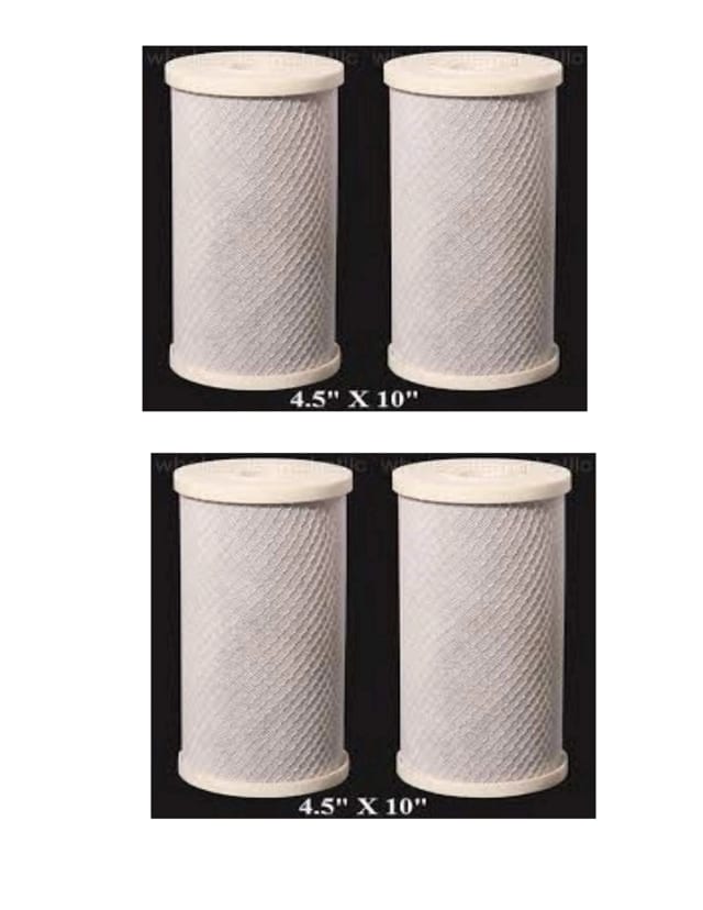 4-pack of 5 micron carbon block filter cartridges, 4.5 inch OD x 9-7/8 inch length, compatible with CB-45-1005