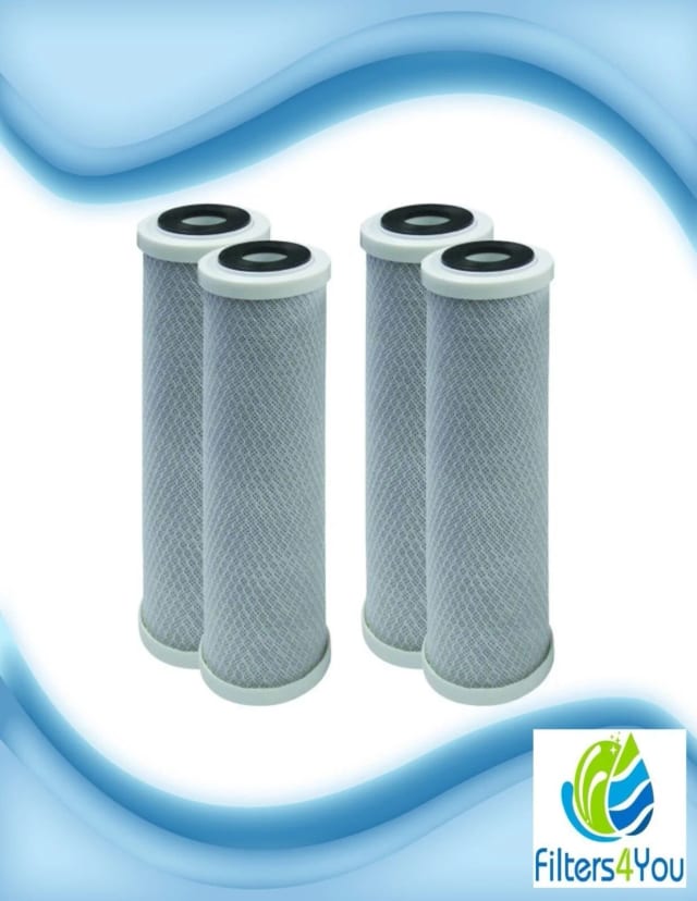 4-pack carbon block filter cartridges, 1 micron, 10 x 2.5 inches, compatible with Pentek ChlorPlus 10