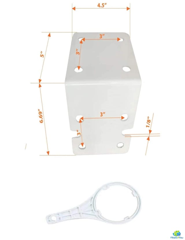 Mounting bracket and wrench set for 10-inch and 20-inch whole house water filter housings