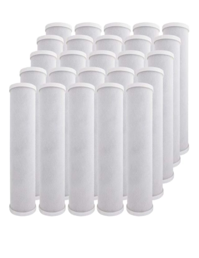 25-pack coconut shell carbon block CTO water filter cartridges, 5 micron, 10 inches