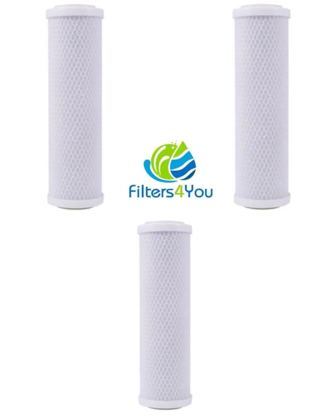3-pack coconut shell CTO carbon block water filters, 10 x 2.5 inches, for RO and whole house systems