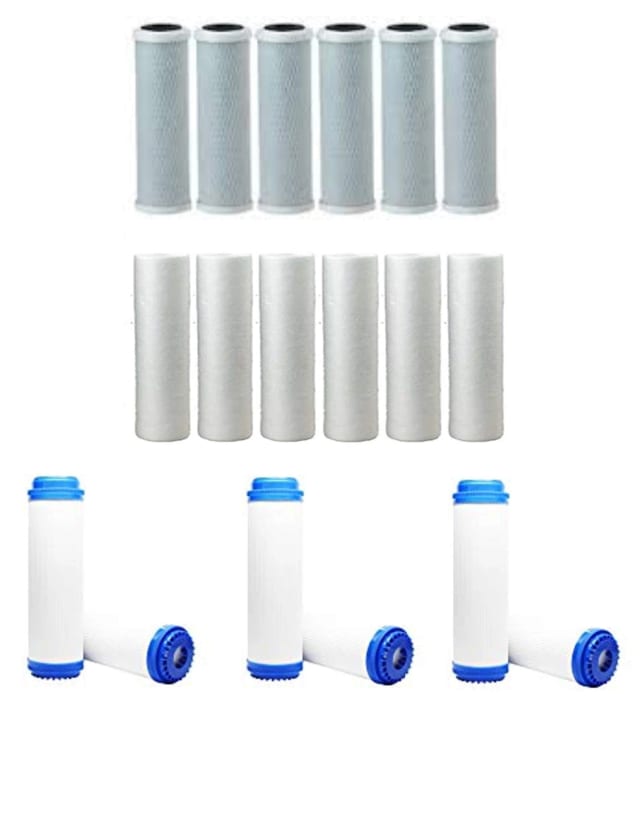 18-piece universal RO replacement filter supply set with sediment, GAC and CTO carbon block filters