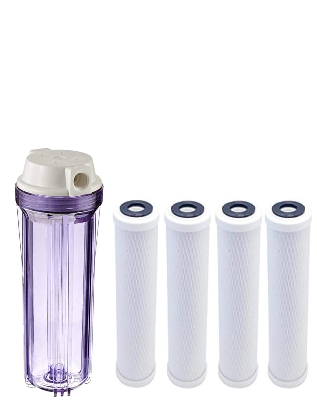 10-inch replacement filter housing with 4 carbon filter cartridges, compatible with Flow/Purwatt FH4200WW12-RV