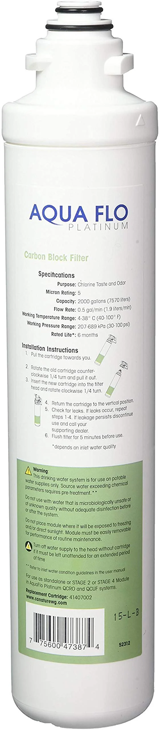 Pura 41407002 Quick-Change Carbon Block Filter – 5 Micron – Fits QCRO, QCUF