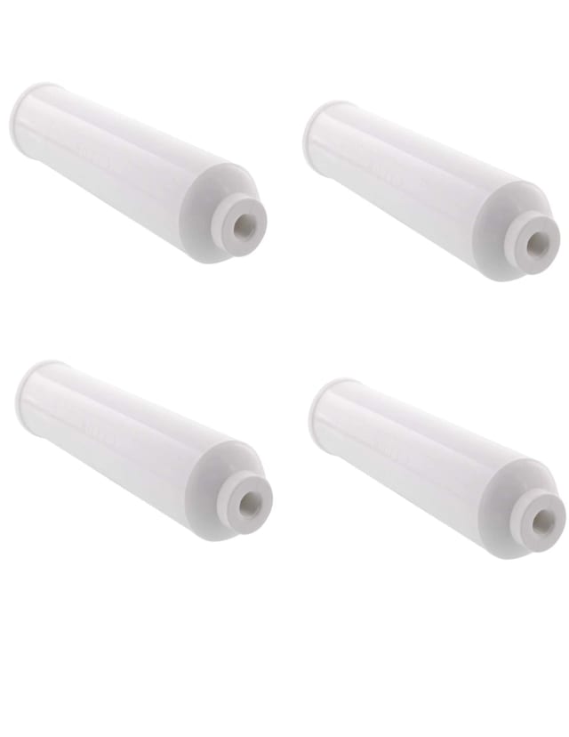 4-pack coconut GAC inline water filter cartridges for RO post-polishing, fridge and ice use, compatible with ICF-10 models