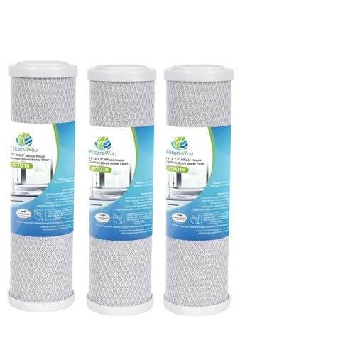 3-pack under-sink carbon block filter cartridges, 0.5 micron, 2.5 x 9.75 inches, compatible with WHKF-DB1 models