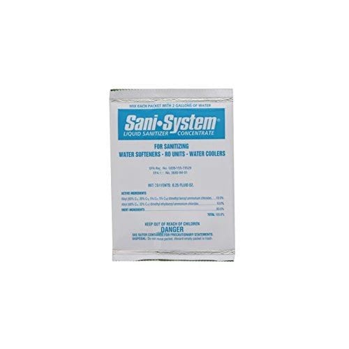 Single-use 0.25 fl oz liquid packet for reverse osmosis unit maintenance