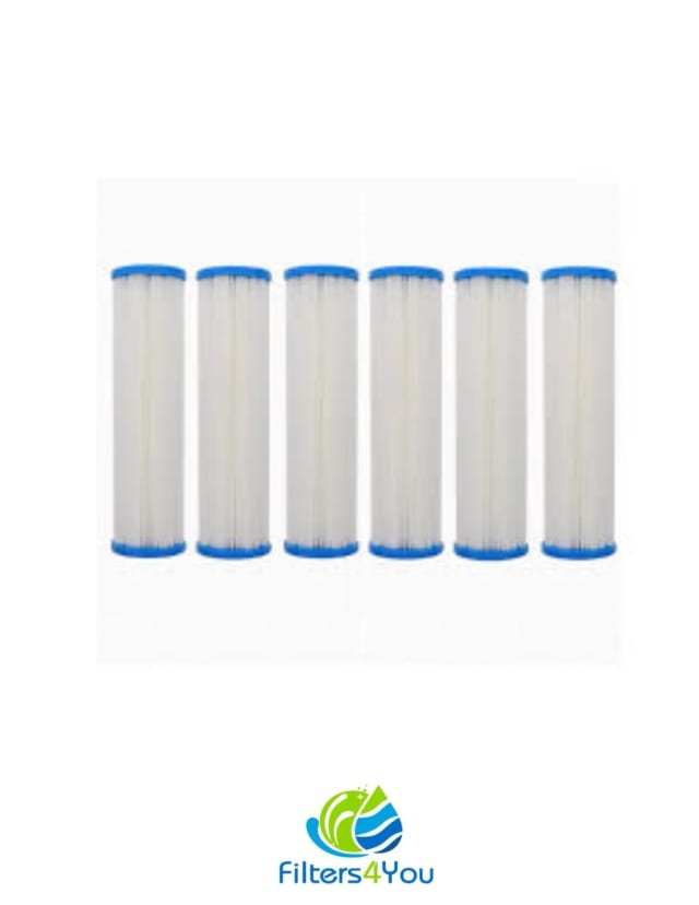 6-pack pleated washable sediment water filter cartridges, 5 micron, 10 x 2.5 inches, for whole house and RO systems