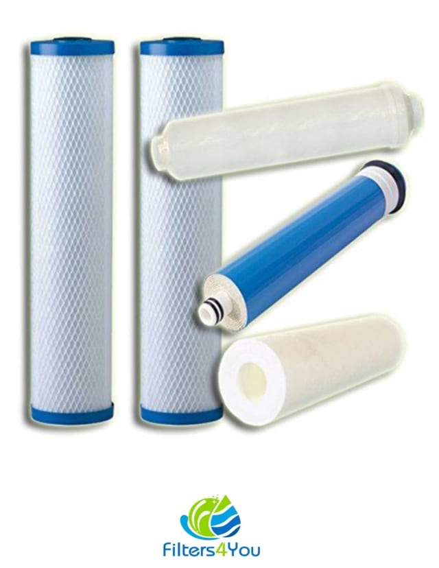 Complete 5-stage reverse osmosis replacement filter set with 50 GPD membrane