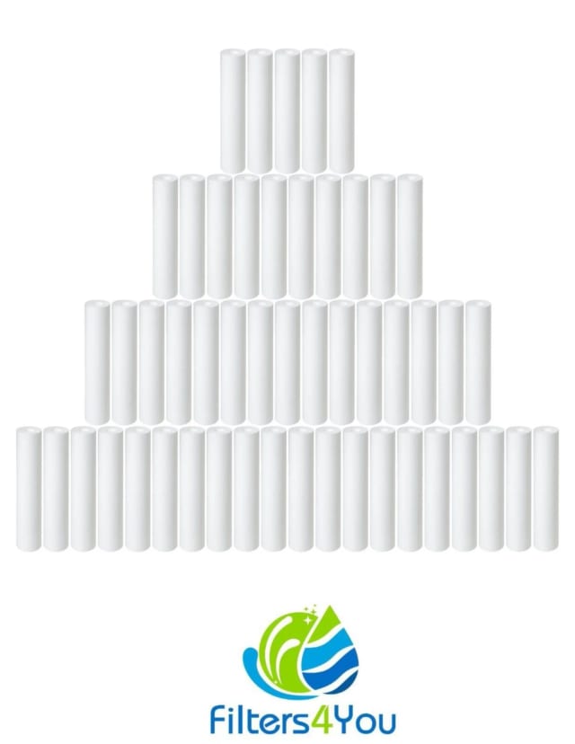 50-pack sediment water filter cartridges, 20 micron, 10 x 2.5 inches, for RO and whole house systems