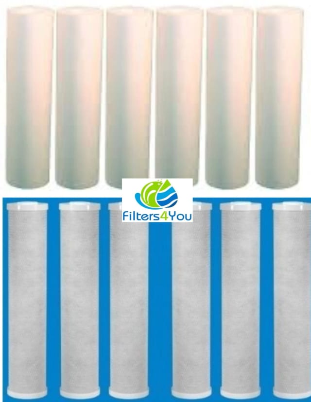 Combo pack of Big Blue 20 x 4.5 inch carbon block and sediment water filters, 6 of each