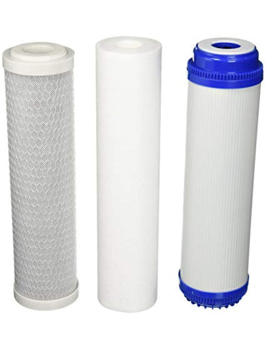 10-inch universal replacement filter set with sediment, granular activated carbon, and carbon block filters, compatible with F3 systems