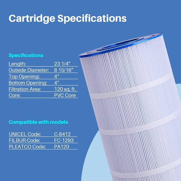 Filters4you- F4Y- PLF120A Pool Filter Replacement for C1200 Series, 120, CX1200RE, PXC125, PA120 & PA120-4, C-8412 Filter Cartridges, 1 Pack