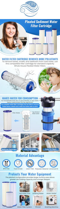 CFS – 4 Pack Sediment Water Filter Cartridges Compatible with American Plumber W20CLA Models – Removes Bad Taste and Odor – Whole House Replacement Filter Cartridge – 5 Micron