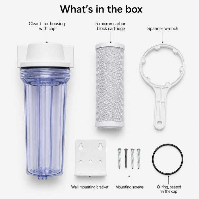 CFS Clear Water Filter Housing Kit, Carbon Block, Wrench, Bracket & Screws