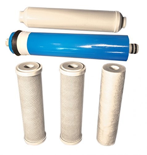 CFS – 5 Pack Replacement Water Filter Kit Include Polypropylene Sediment, Carbon Block & Inline Cartridges with 50 GPD Membrane Compatible with Honeywell RO-9100 5 Stage Reverse Osmosis System Models