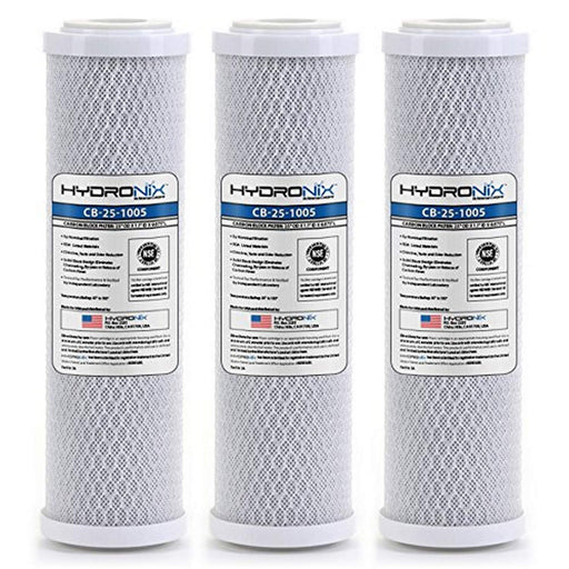 Hydronix HX-CB-25-1005/3 Coconut Carbon Block Filters – 3 Pack – 5 Micron – 2.5" x 10"