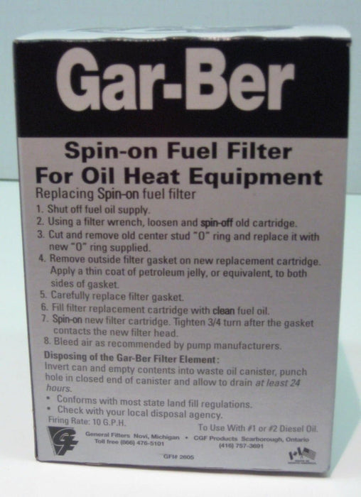 General Filters 2605 Fuel Oil Filter Replacement Cartridge – Epoxy-Coated