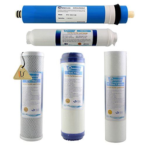 IDS Home 5 Stage Reverse Osmosis RO Water Filters Replacement Set with 50 GPD