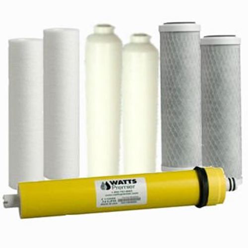 7 Pack Replacement Water Filter Set includes Sediment, Carbon Block Cartridges & Membrane Compatible with Watts Premier RO Models