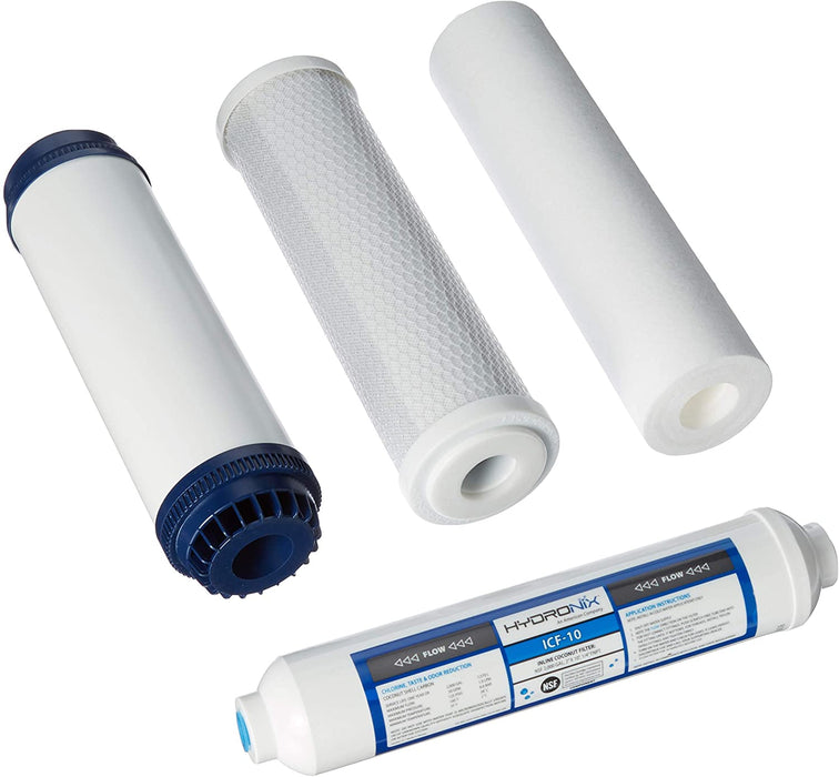 5 Stage 4pc Reverse Osmosis RO Water Filter Cartridges, Pre & Post Replacement Set SED UDF CTO GAC - 2.5" x 10"