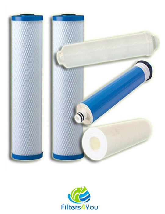 Complete 5 Stage Reverse Osmosis Replacement Filter Set with 50 GPD RO Membrane